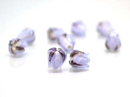 Lavender small lampwork beads, Light purple flower beads, Tiny glass beads, 7mm flower beads, Artisan lampwork