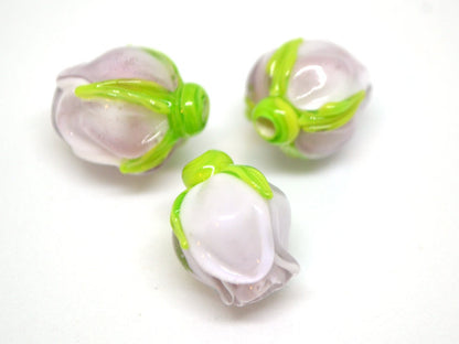Pale pink flower bud beads, Jewelry glass beads, Blush pink floral lampwork, DIY earrings, Spring lampwork, Flower lampwork beads