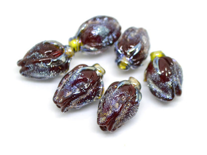 Dark Red rose bud beads, Lampwork Rose Bead, Floral lampwork beads, Focal lampwork beads, Sparkle lampwork, glitter