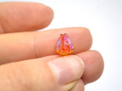 Orange silver flower beads, 7mm glass beads, Small flower beads, Netting pattern beads, Flower glass beads,Tiny glass bead,Artisan lampwork