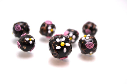 Italian glass jewelry murano glass bead black pink bead bracelet black lampwork artisan bead bead jewelry making chamomile bead jewelry