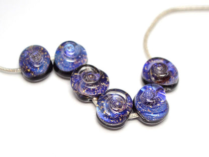 blue purple glass beads for bracelet making jewelry helix lampwork beads glass snail beads sparkling bead set lampwork artisan rainbow shell