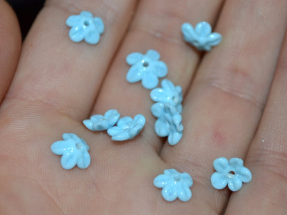 Opaque blue Mini flower beads, Blue spacer beads, Wedding lampwork, Flower bead caps, Something blue, Tiny flowers, Blue wedding beads