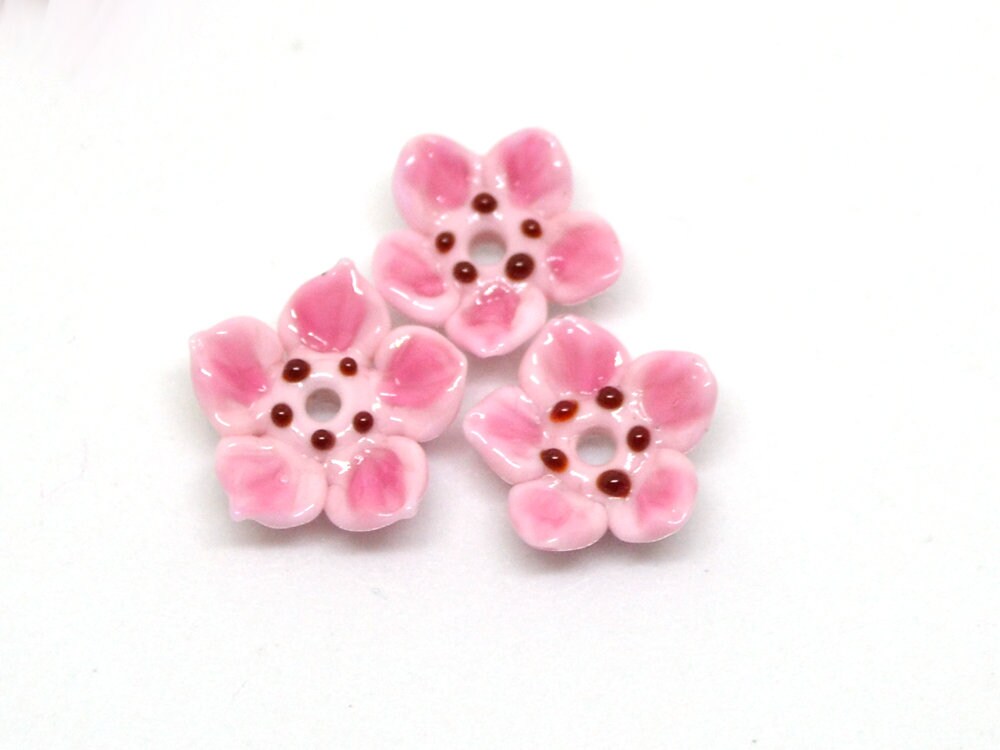 glass flower sakura flower beads floral lampwork blossom beads pink lampwork bead work floral decoration spring beads summer artisan beads