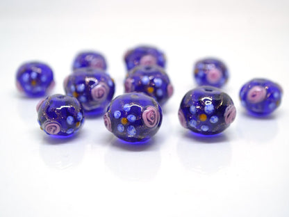 Cobalt Venetian Glass beads, Ethnic glass beads, Vintage bead jewelry, Glass murano beads, Dark blue beads, Beads for eariings,Lampwork bead