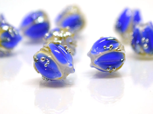 Dark blue bead with gold drops, 10mm Handmade Lampwork flower bead, Floral Lampwork, Cobalt blue beads, Jewelry supplies, Beads for crafts