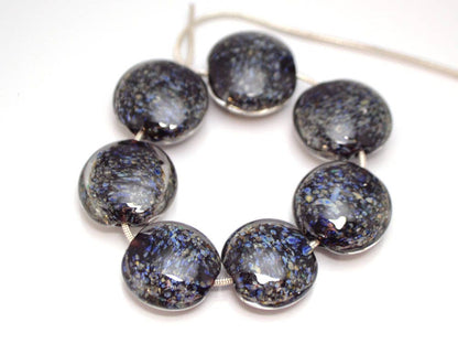 space glass beads jewelry making set beads lampwork handmade artisan lampwork lentils blue black glass beads stardust necklace beads set