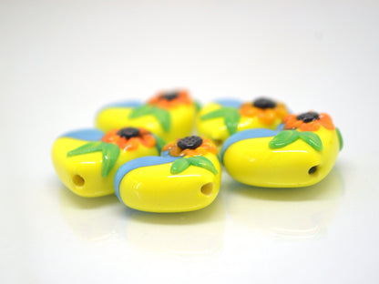 Yellow Blue Glass Heart, Lampwork Heart pendant, Heart with Sunflower, Ukraine symbol, Handmade lampwork, Stand with Ukraine