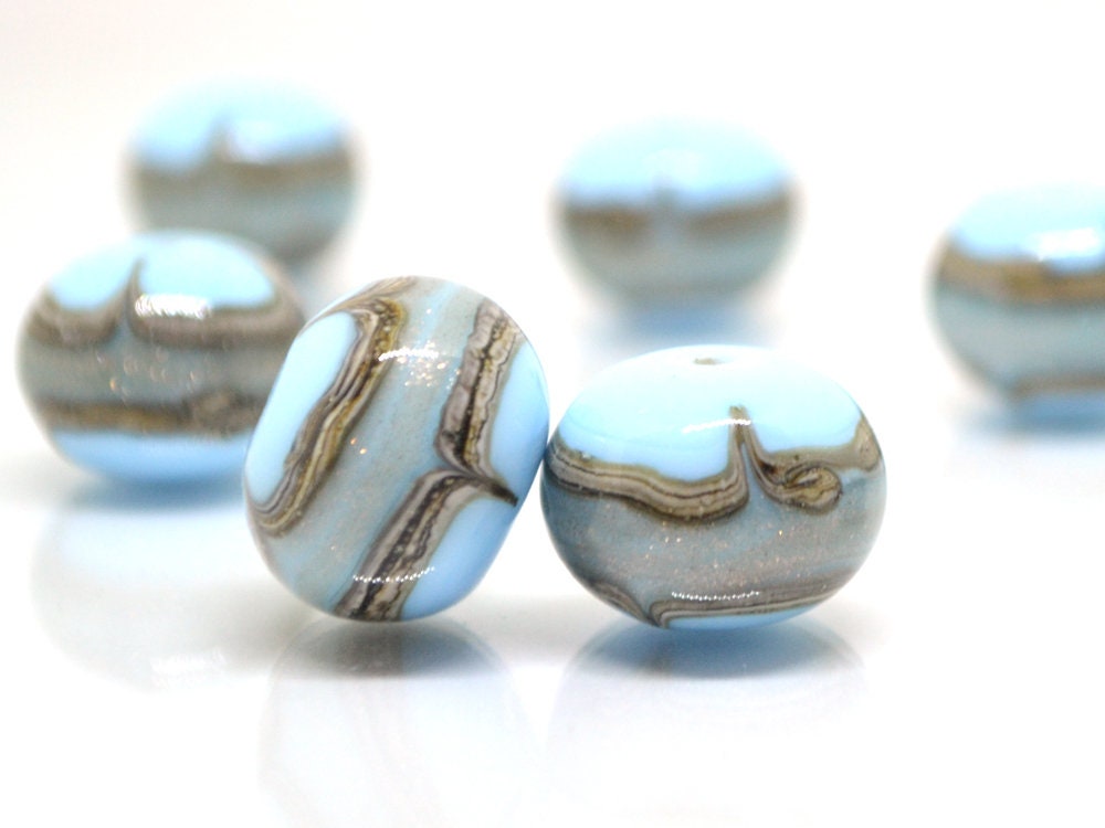Blue venetian glass beads, Sky Blue gold Murano glass beads, Pastel Blue lampwork, Italian glass beads, Ethnic beads, Rondelle bead