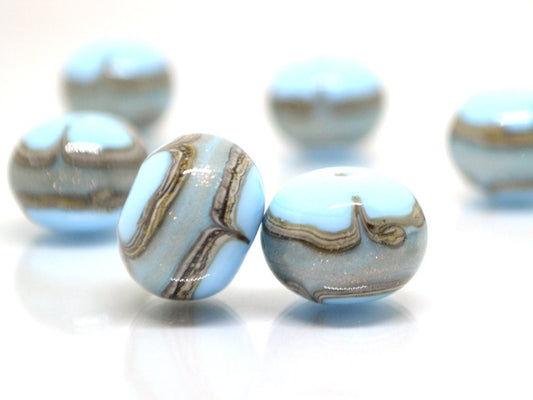 Blue venetian glass beads, Sky Blue gold Murano glass beads, Pastel Blue lampwork, Italian glass beads, Ethnic beads, Rondelle bead