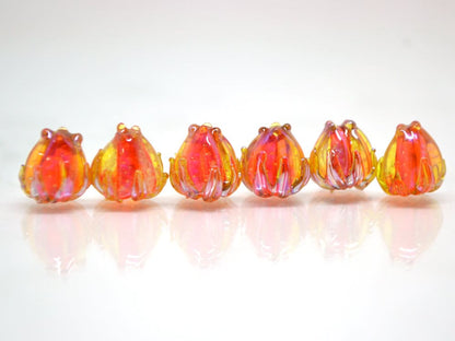 Orange silver flower beads, 7mm glass beads, Small flower beads, Netting pattern beads, Flower glass beads,Tiny glass bead,Artisan lampwork