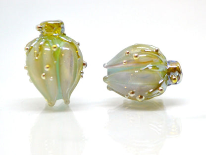 Lampwork glass flower bead, Pale green tea lavender, Floral glass pendant, Flower beads for jewelry making, Artisan lampwork, Focal lampwork