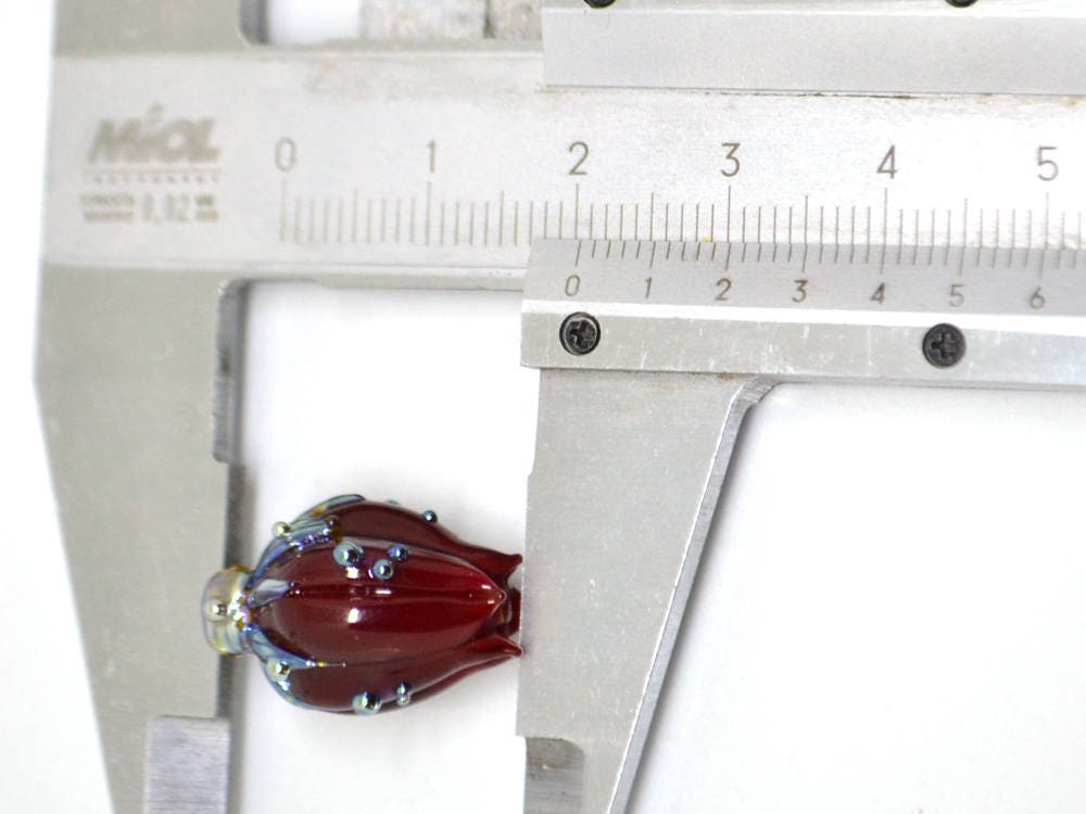 bordeaux red glass flower beads lampwork handmade beads artisan lampwork flower bead sculpture flower focal bead dark red brutalist jewelry