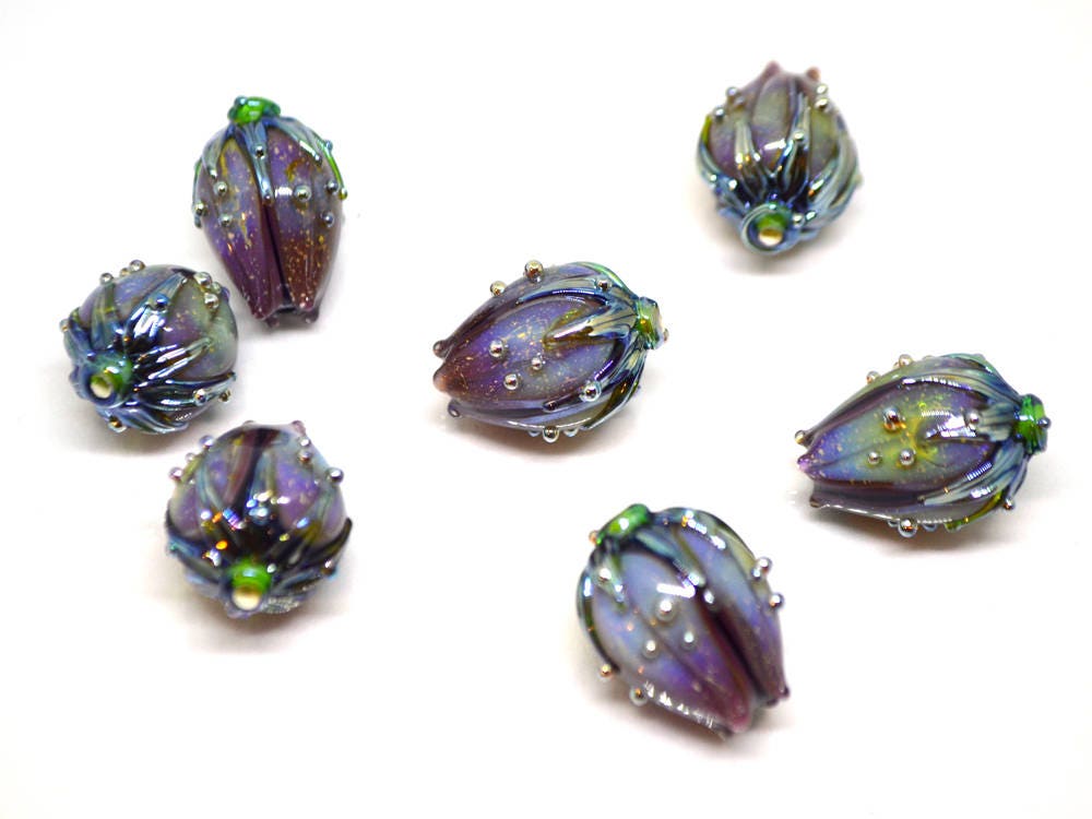 dichroic glass flower lampwork beads sparkling glass bead glitter beads purple glass beads lavender beads floral glass beads stardust beads