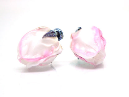 Tender pink flower beads, Lampwork floral beads, Glass flower beads, Pink silver floral beads, Artisan lampwork, Flower earrings DIY