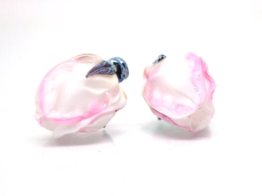 Tender pink flower beads, Lampwork floral beads, Glass flower beads, Pink silver floral beads, Artisan lampwork, Flower earrings DIY