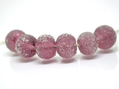 Frosted purple glass beads, Artisan lampwork rondelle beads, amethyst glass beads, sugar glass beads for jewelry making bracelet earrings
