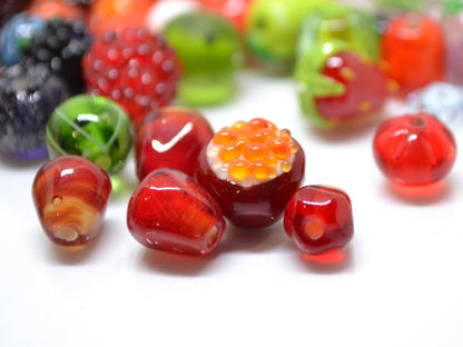 Lampwork Berry beads set 150pcs, Mix glass berries, Handmade berry beads, Oranges, Raspberry, Pomegranate, Apple, Dog-rose, Strawberry