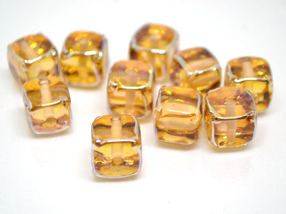 Gold yellow square beads, Honey yellow cube beads,  12mm square beads, Sunny cube beads, Yellow lampwork beads, Handmade glass beads