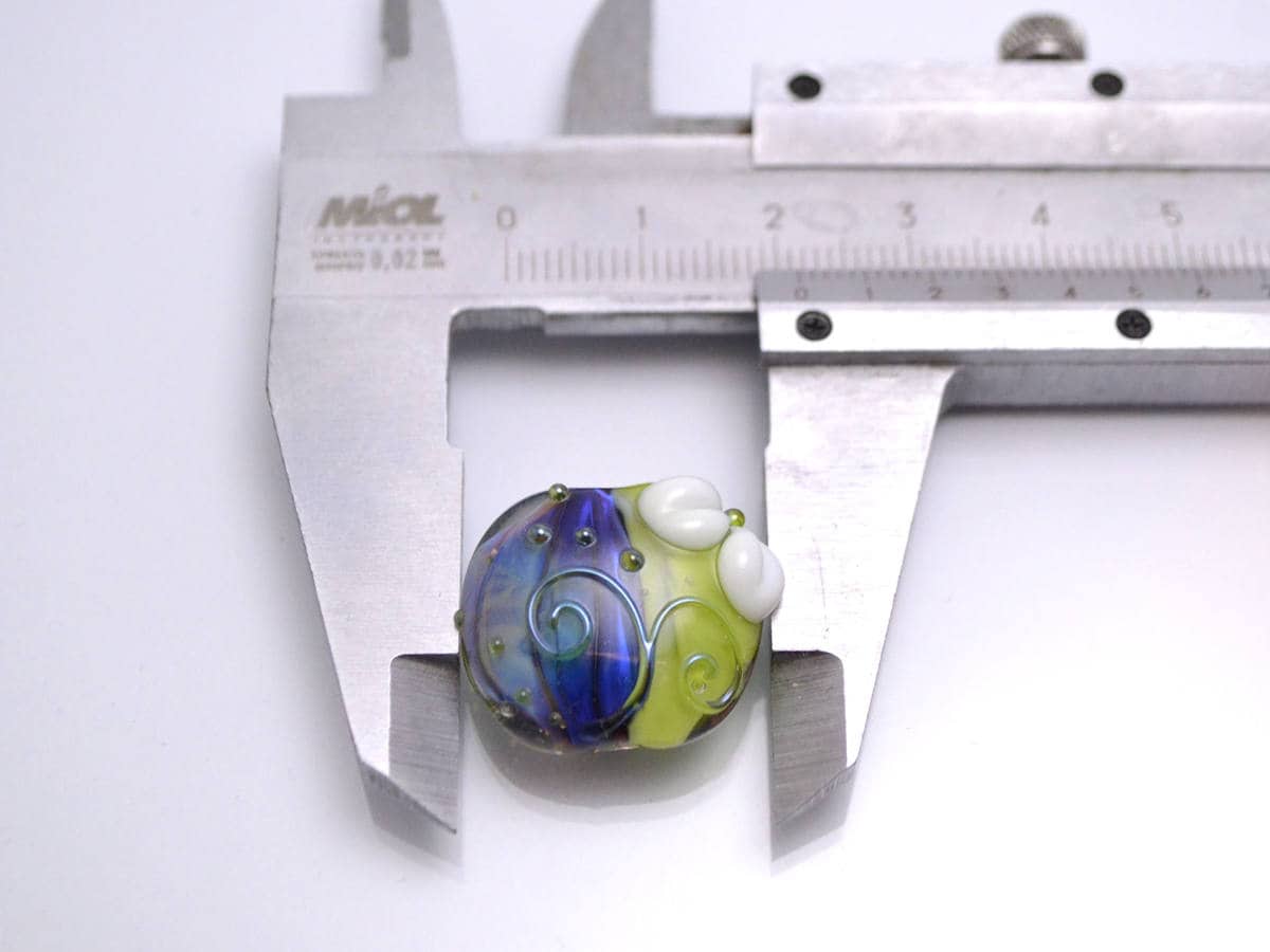 Chamomile lampwork pendant Lentils glass beads Light chrome green pendant Denim blue lampwork Curles beads Artisan lamwork Flower beads