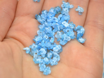 blue flower beads aqua blue sky beads mini flower beads small flower beads something blue tiara crown handmade lampwork beads light blue