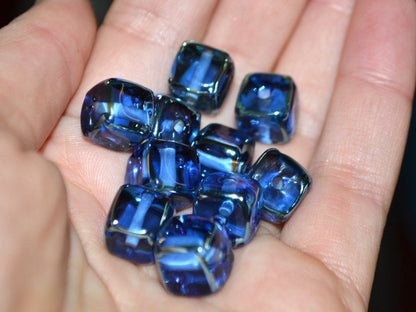 Sapphire blue square beads, 10mm cube beads, 12mm square beads, Blue cube beads, Blue spacer beads, Blue lampwork, Jewelry beads,Murano bead