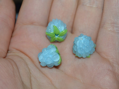 Sky blue lampwork raspberry, Gloss Glass berries, Lampwork berry beads, Berry fruit beads, Glass Raspberry, Tiny Food lampwork beads