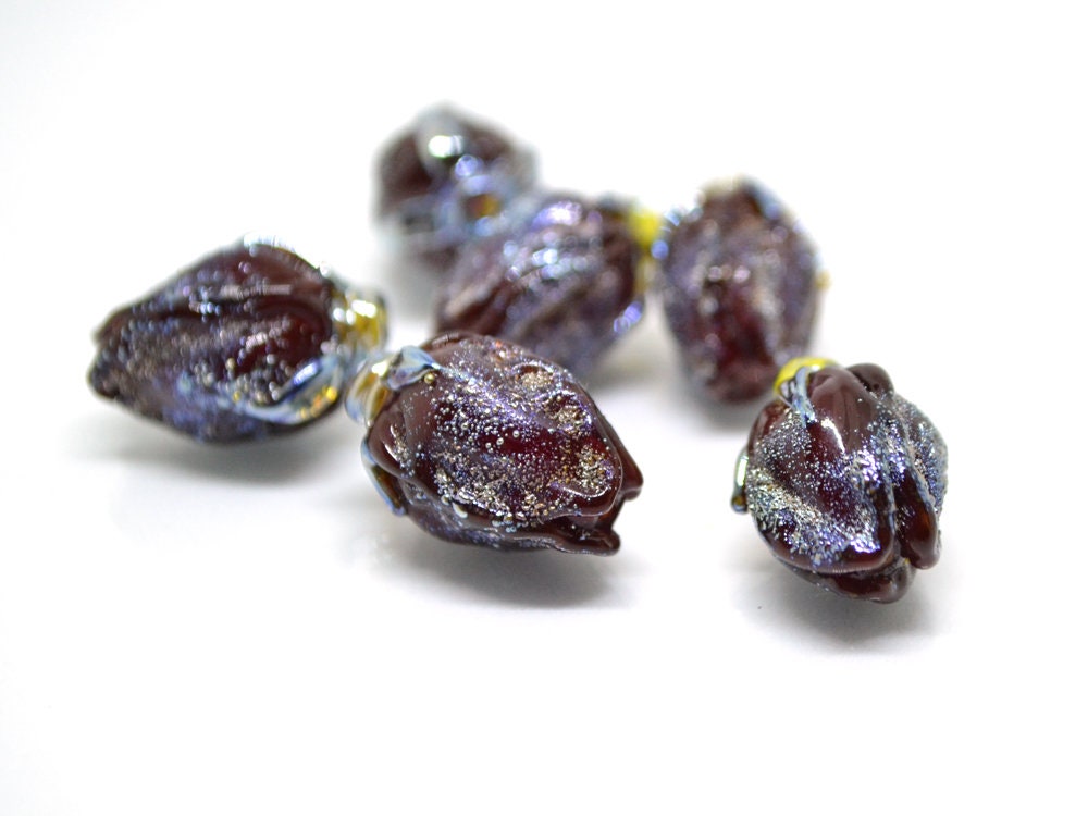 Dark Red rose bud beads, Lampwork Rose Bead, Floral lampwork beads, Focal lampwork beads, Sparkle lampwork, glitter