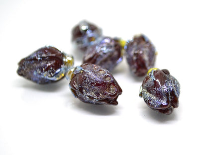 Dark Red rose bud beads, Lampwork Rose Bead, Floral lampwork beads, Focal lampwork beads, Sparkle lampwork, glitter
