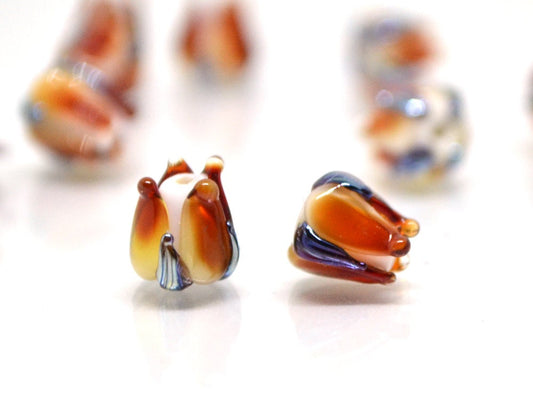 Red small lampwork beads, Transparent red white flower beads, Tiny glass beads, 7mm flower beads, Artisan lampwork