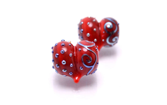 handmade red jewelry bead jewelry making set red bead glass heart shape bead Murano style bead artisan lampwork glass making red heart shape