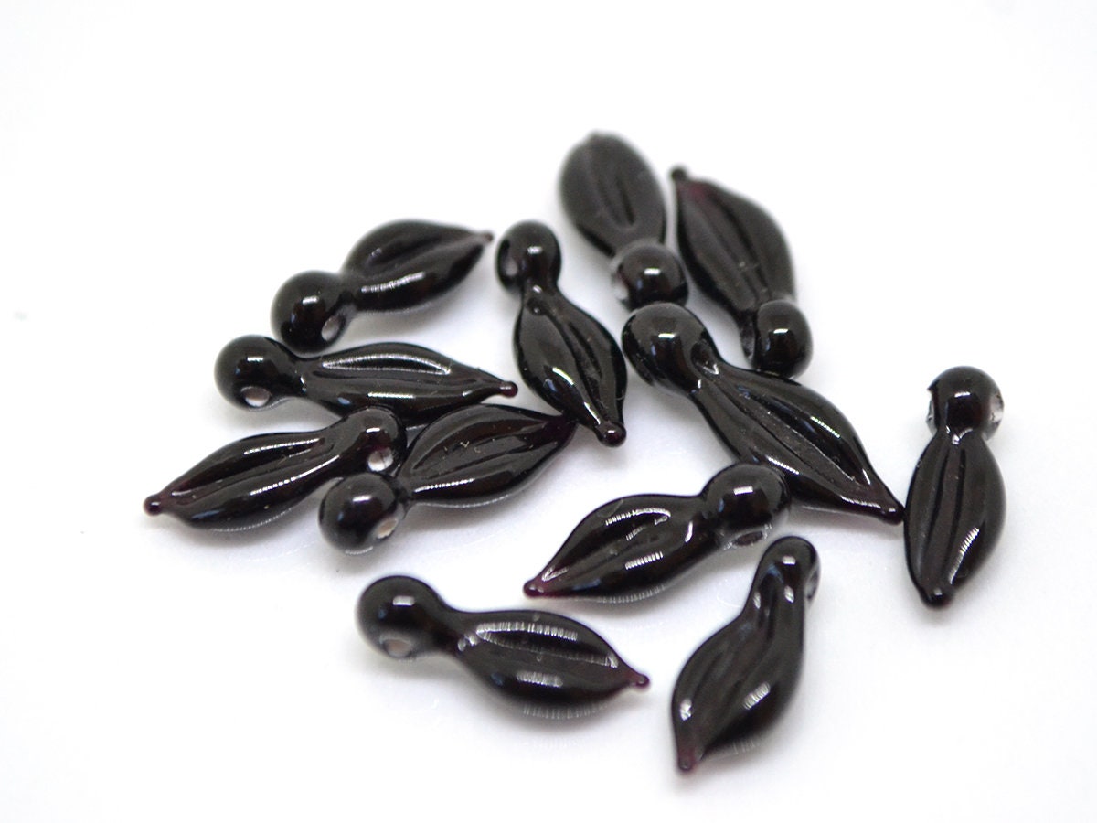 Black lampwork leaf beads, Small Leaf beads, Small Leaf charm, Black leaves, Tiny Glass leaves, Top drilled leaf beads, Lampwork leaf bead