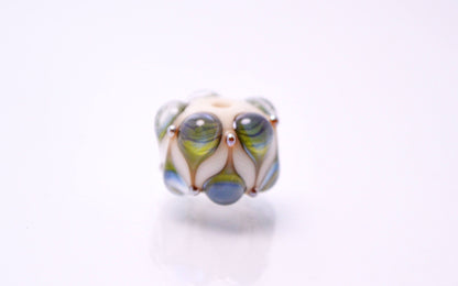 lampwork beads artisan lampwork jewelry making bead handmade art glass bead embossed textured beads green blue ivory Round lampwork beads