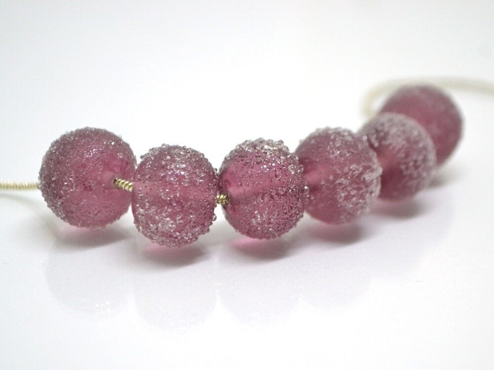 Frosted purple glass beads, Artisan lampwork rondelle beads, amethyst glass beads, sugar glass beads for jewelry making bracelet earrings