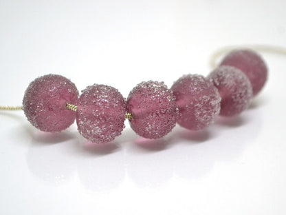 Frosted purple glass beads, Artisan lampwork rondelle beads, amethyst glass beads, sugar glass beads for jewelry making bracelet earrings