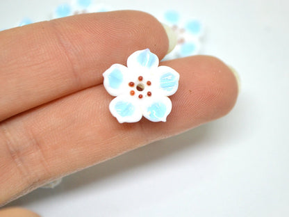 White blue glass flower beads, Blue floral lampwork, Glass blossom beads, Artisan lampwork bead, Jewelry beads, 3d Embroidery beads