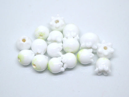 Lampwork lily of the valley beads, Glass may-lily beads, Floral lampwork beads, Tiny beads, White flower bud beads