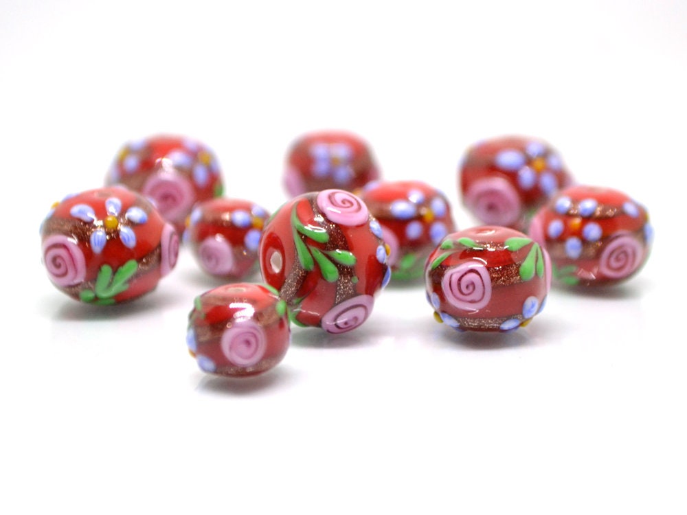 Dark Red Glass beads, Ethnic beads, Venetian Glass, Bordeaux beads, Set of beads, Artisan lampwork
