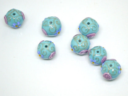 Sea Blue green Glass beads, Venetian Glass,  Vintage beads, Bohemian glass, Vintage jewelry, Beads for necklace, Artisan lampwork, flower