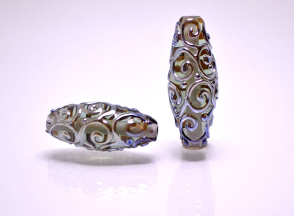 gray lampwork glass handmade bead rhombus oval bead swirl jewelry making transparent bead artisan mirror set silver texture pendant sra