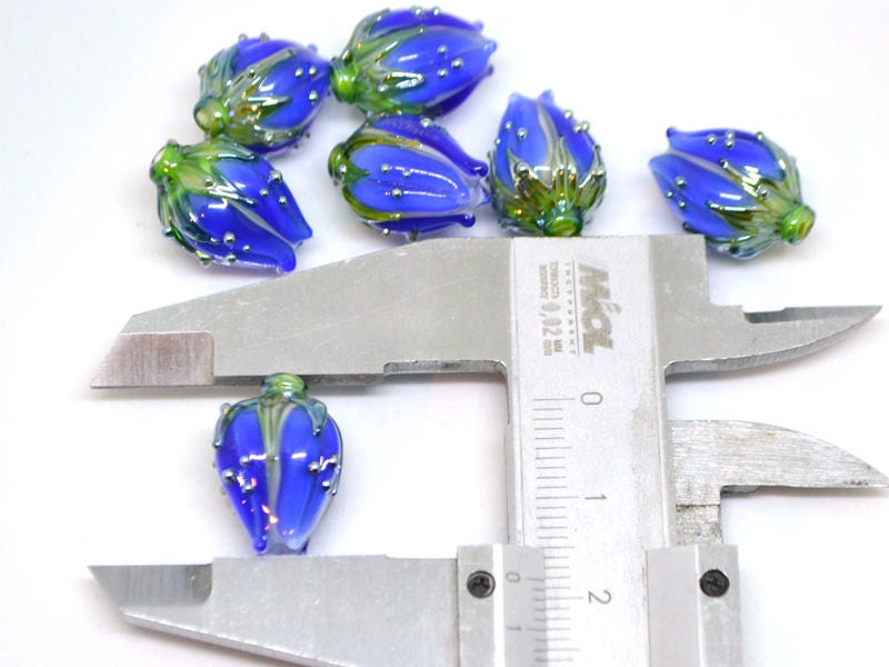 cobalt blue glass flower beads for jewelry blue flower earrings blue lampwork beads blue flower bud handmade beads earrings pair cobalt blue