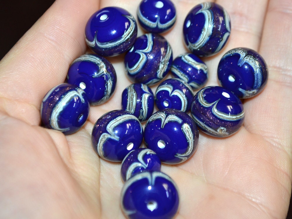 Murano glass blue lampwork Venetian italian glass Dark blue Ethnic beads Handmade bead Rondelle bead Cobalt blue glass beads jewelry making