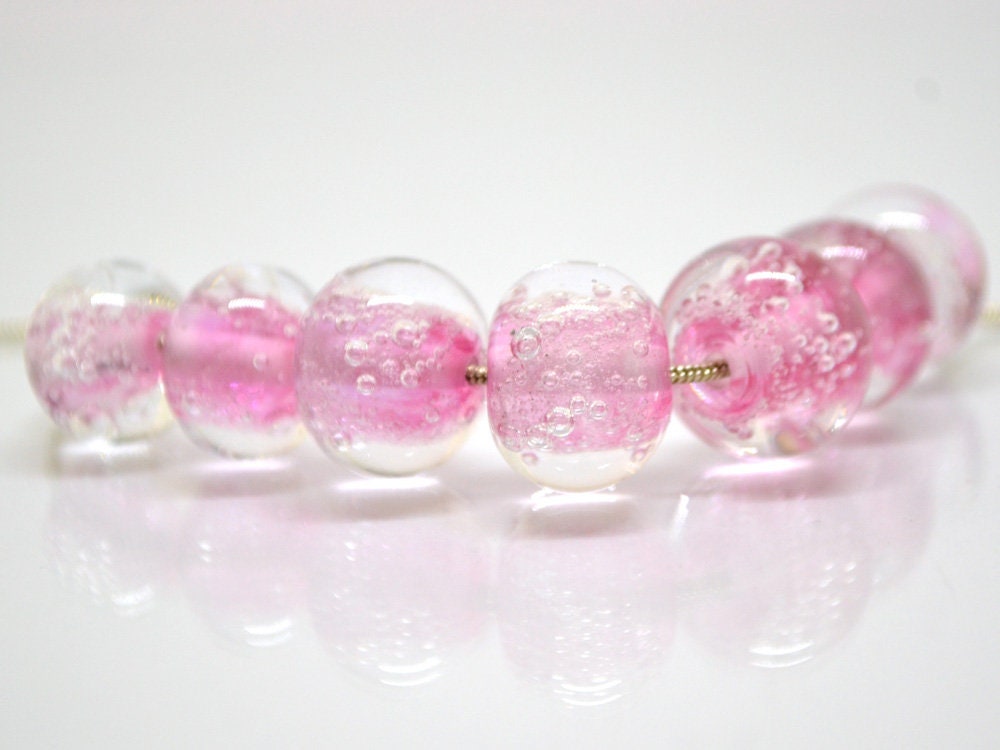 Pink Bubble beads, Glass handmade lampwork, Pink glass beads, Jewelry making, Pastel beads, SRA Artisan lampwork bracelet necklace beads set