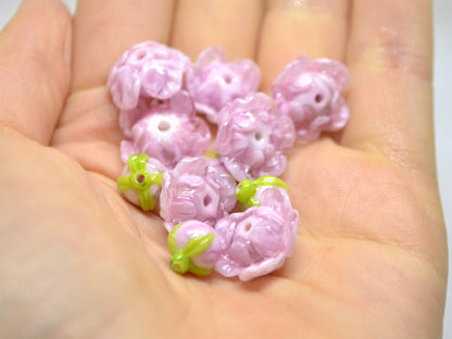 Lampwork peony beads, Glass flower beads, Pink floral beads, Handmade glass work, Focal lampwork, Lampwork Flower Bud Bead, SRA beads,Murano