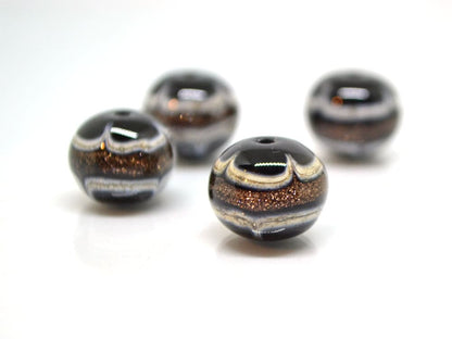Gold sand glass beads, Black white gold Glass beads, Handmade lampwork beads, Absolutely Stunning