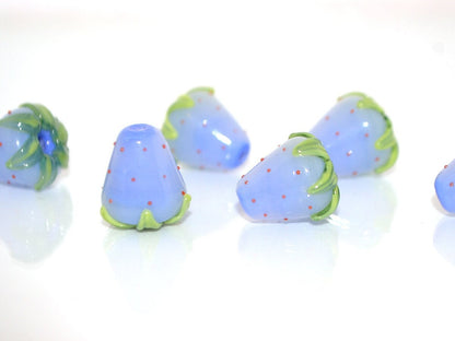 Periwinkle blue Strawberry glass beads, Lampwork berry, Lampwork strawberry, Blue Berry beads, Forest glass beads, Glass berries