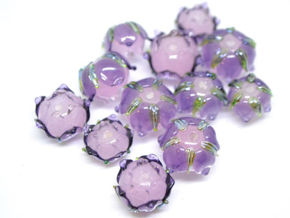 Lavender pink flower beads, Lampwork floral beads, Amethyst flower beads, Lilac glass beads, Purple flower beads, Beads for earrings