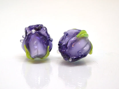 Purple rosebud beads, Violet floral lampwork, Purpure glass beads, Flower glass beads, Floral Jewelry, Jewelry glass beads, OliVerStar beads