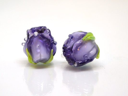 Purple rosebud beads, Violet floral lampwork, Purpure glass beads, Flower glass beads, Floral Jewelry, Jewelry glass beads, OliVerStar beads