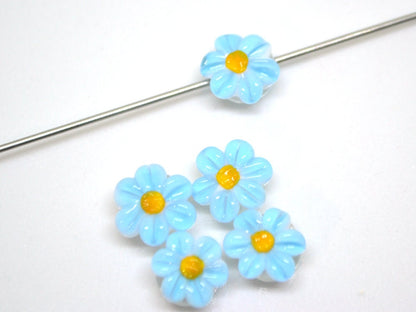 Sky blue Chamomile beads, Lampwork Chamomile flower bead, Aquamarine blue beads, Lentils beads, Blue flower bead, Baby blue, Field flower